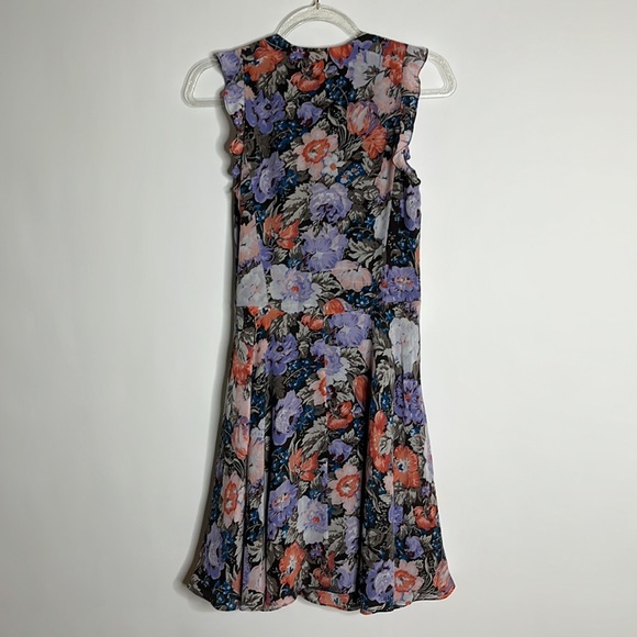 Rebecca Taylor V-Neck Silk Floral Ruffled Sleeve Dress Size 0 - Picture 7 of 9